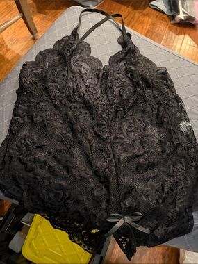 Black Lace Chemise with Scalloped Trim